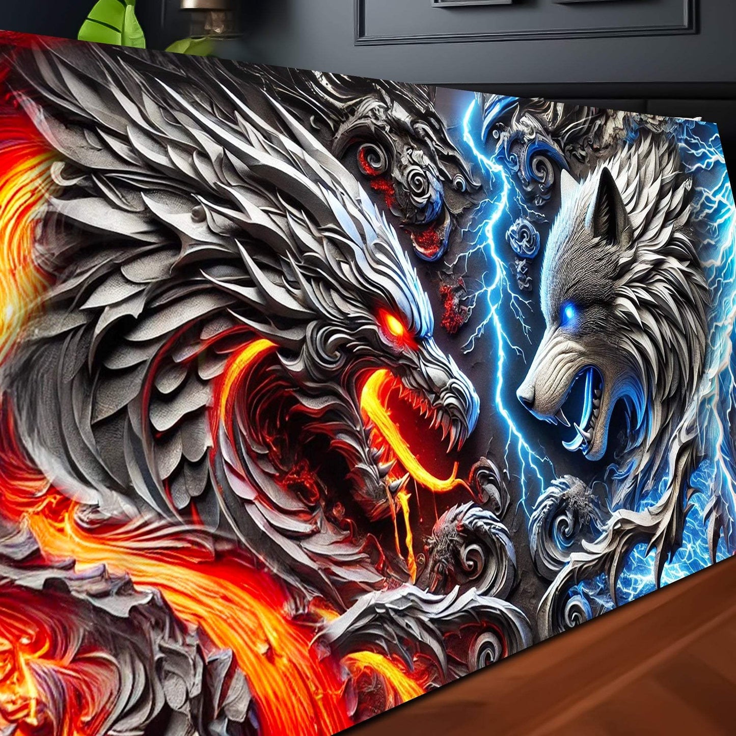 3D Dragon and Wolf Wall Art IV - Tailored Canvases - Flyclothing LLC
