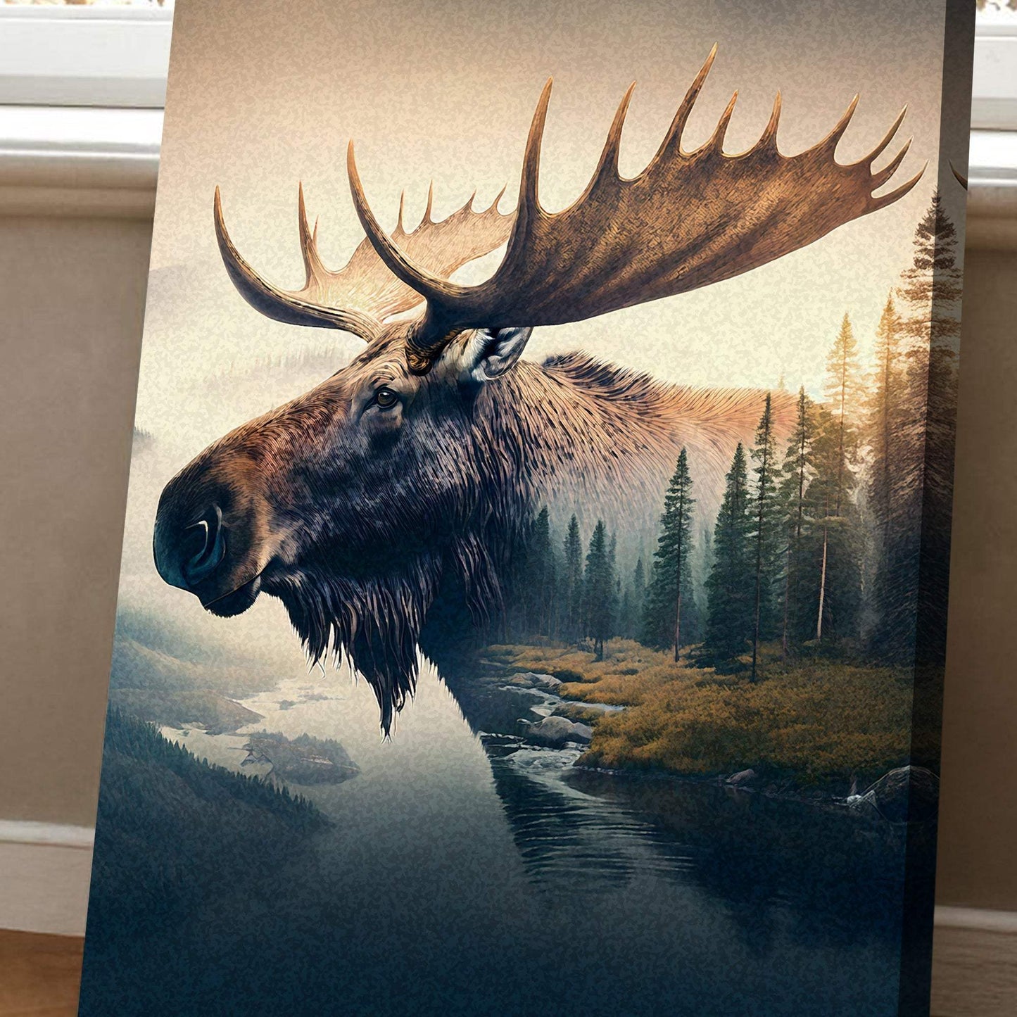 Moose Double Exposure Wall Art - Tailored Canvases - Flyclothing LLC