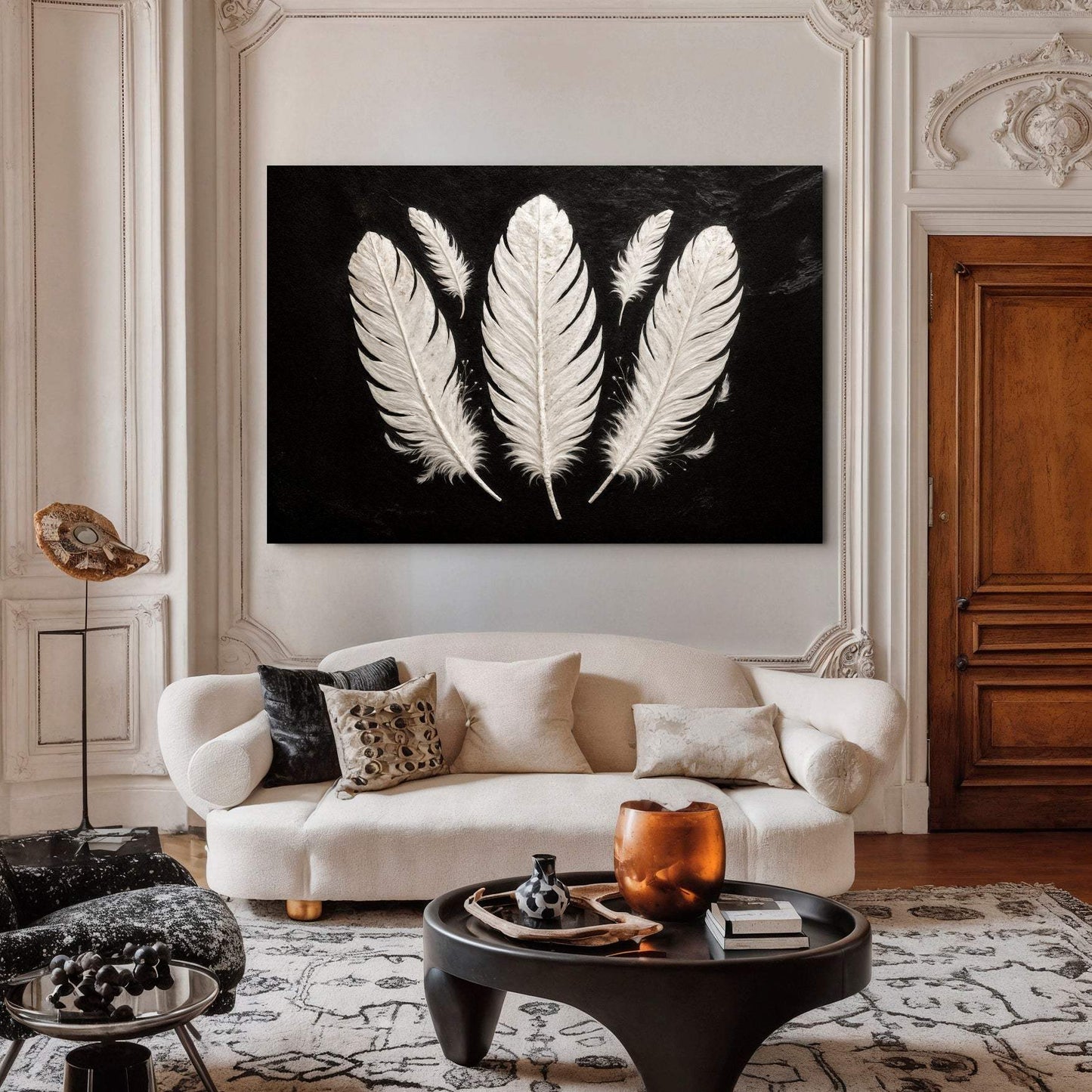 Minimalist Monochrome Feather Wall Art - Tailored Canvases - Flyclothing LLC