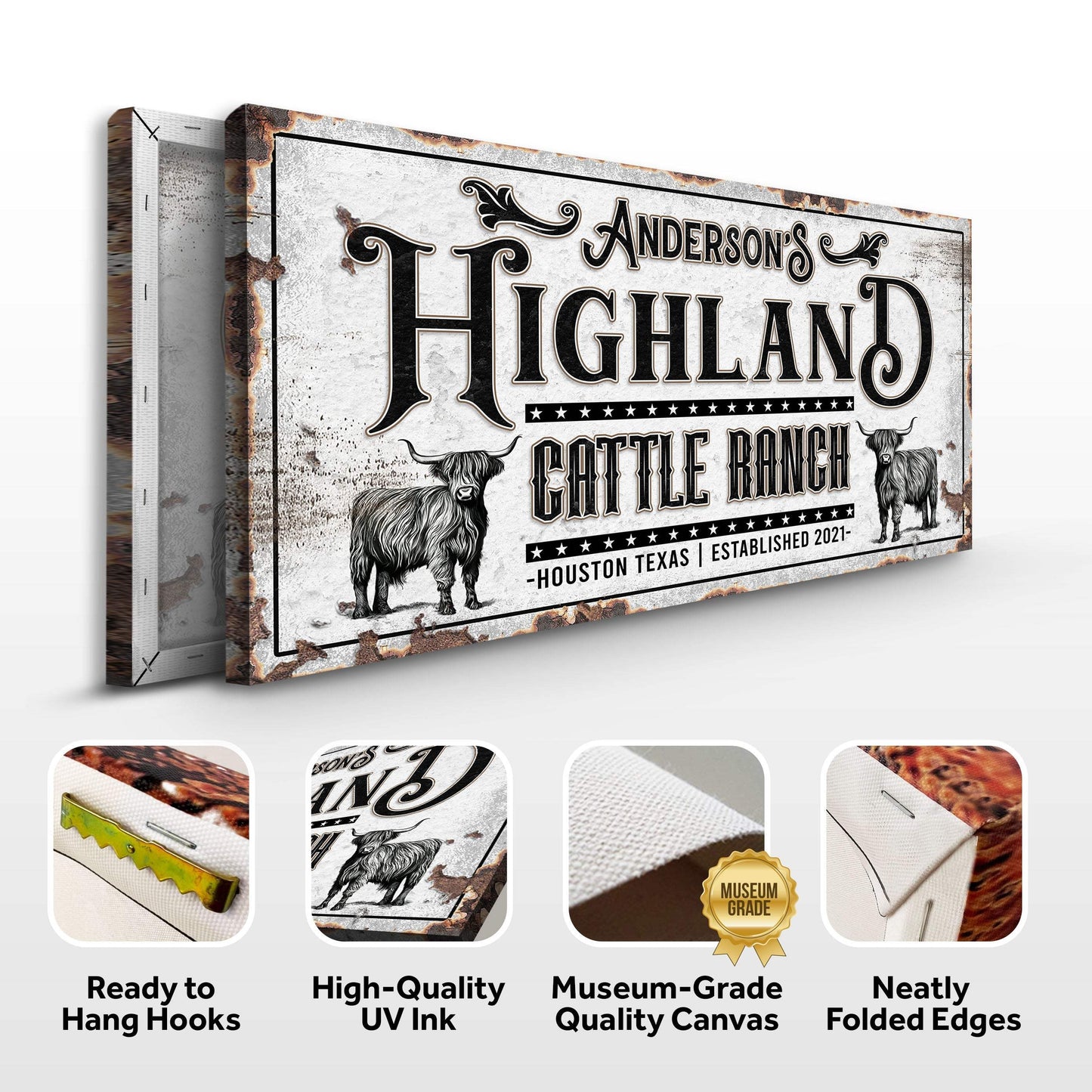 Personalized Highland Cattle Ranch Sign II - Tailored Canvases - Flyclothing LLC