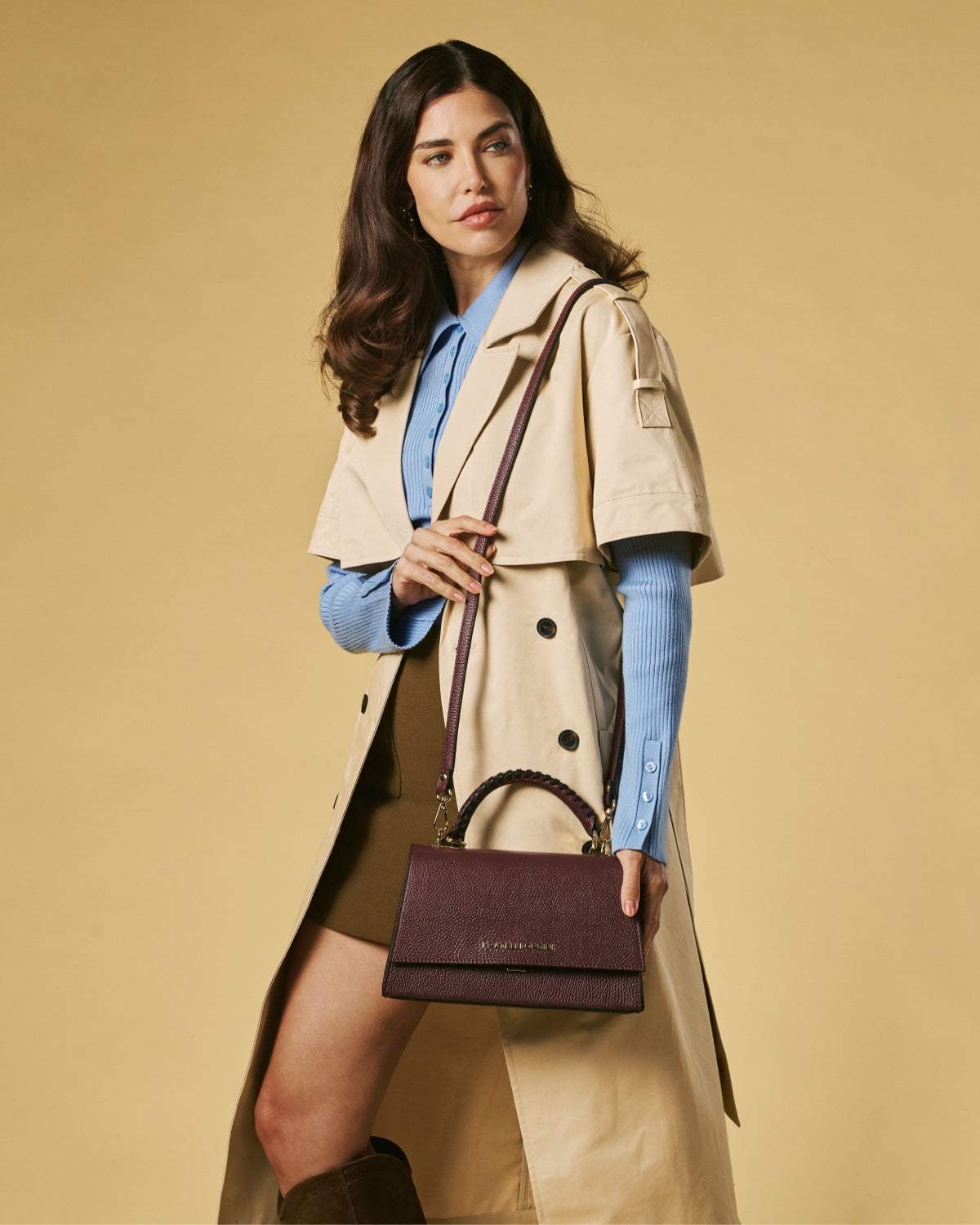 Federica (eggplant) - Italian calf leather women's crossbody bag (with shoulder strap)