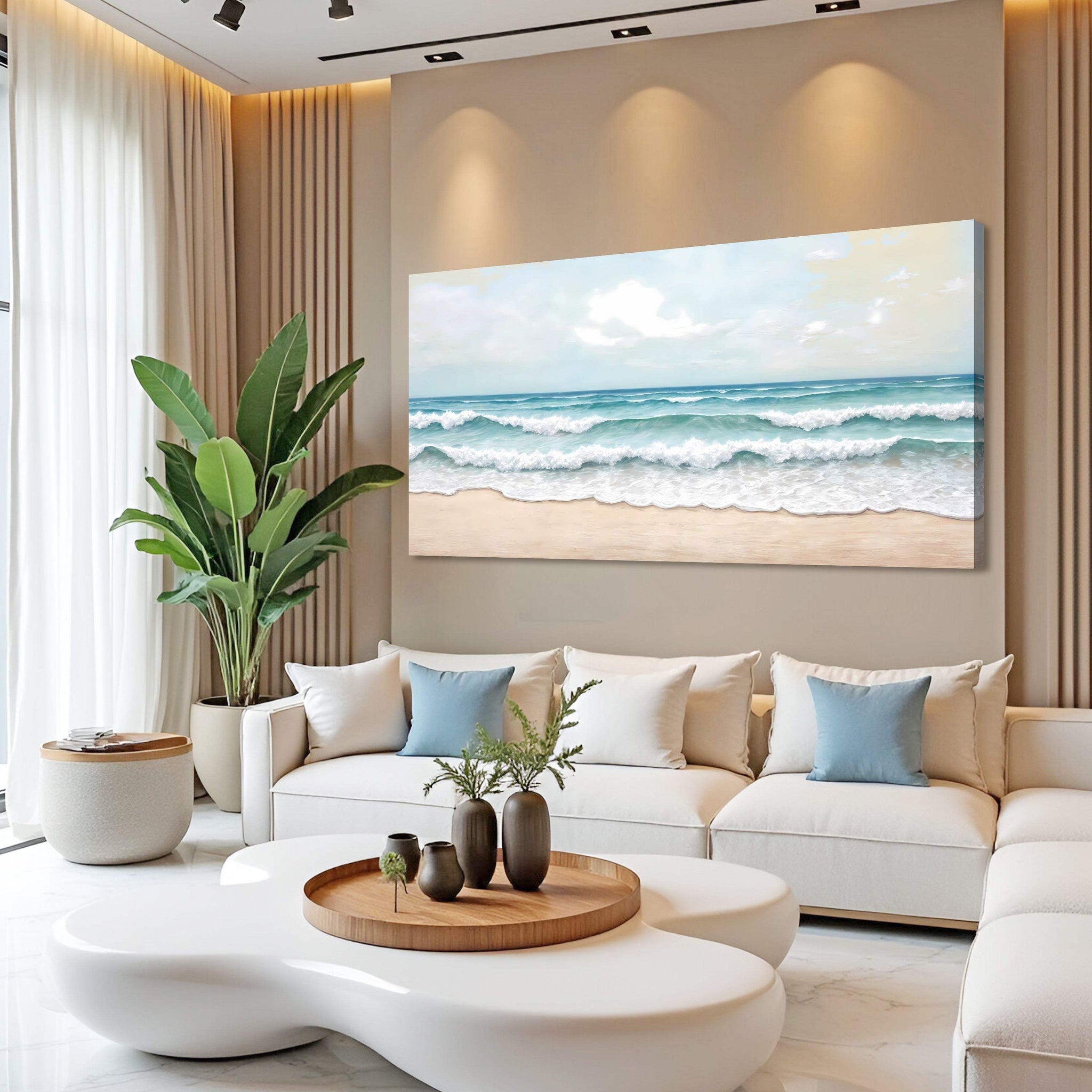 Serene Ocean Wave Coastal Wall Art - Tailored Canvases - Flyclothing LLC