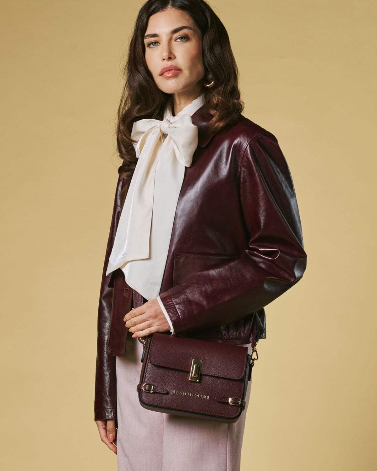 Mirella (eggplant) - Italian calf leather women's crossbody bag (with shoulder strap)