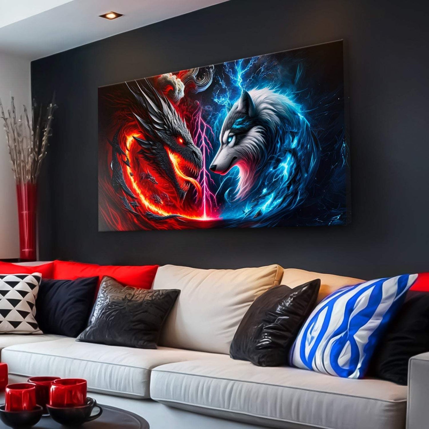 3D Dragon and Wolf Wall Art VI - Tailored Canvases - Flyclothing LLC
