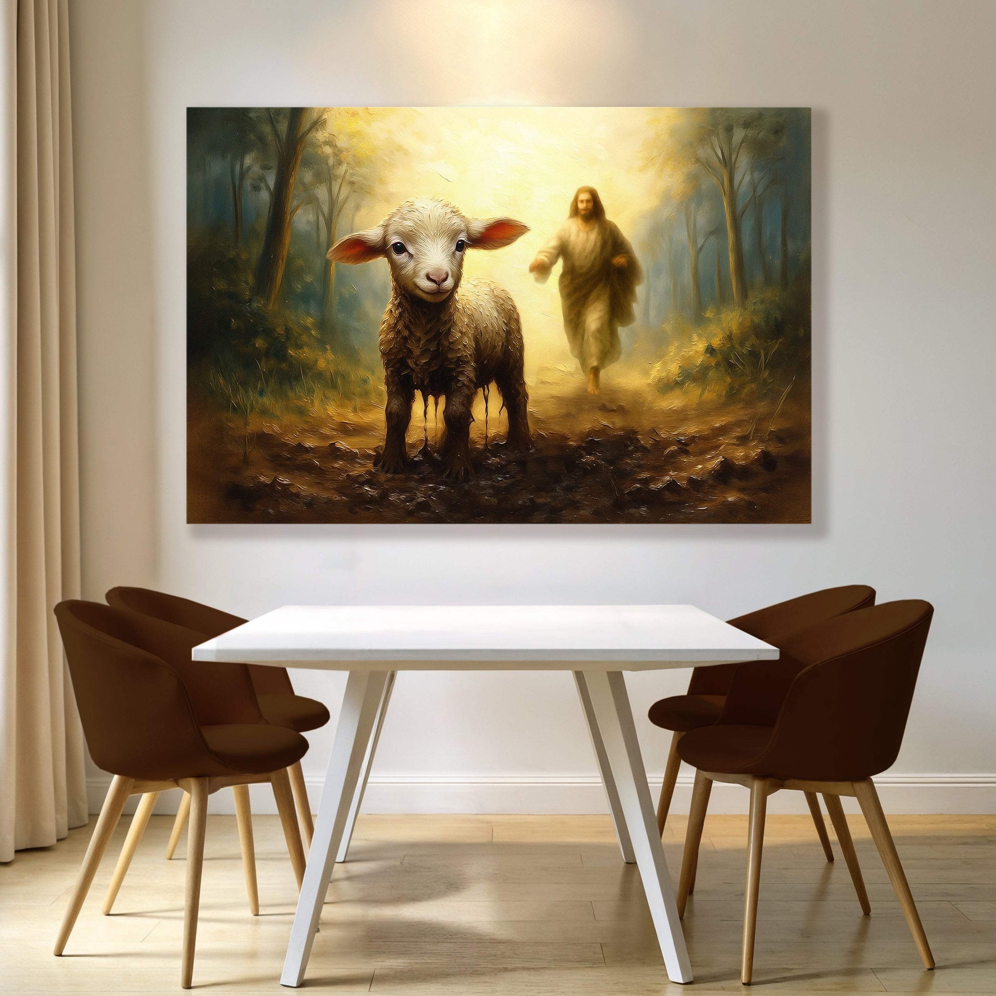 Jesus Running After A Lost Lamb Faith Wall Art - Tailored Canvases - Flyclothing LLC