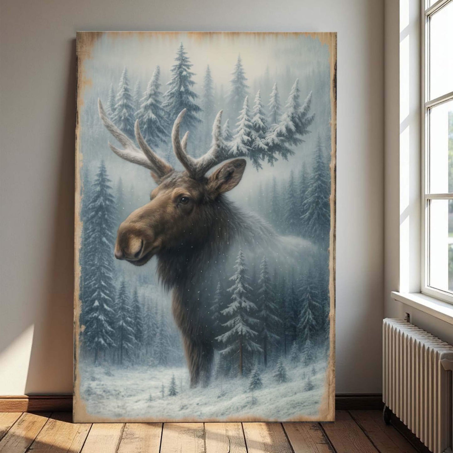 Snowy Forest Moose Double Exposure Wall Art - Tailored Canvases - Flyclothing LLC