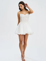 Fabiola Lace Trim Silver Net Top Mini Flare Chiffon Dress - Miss Circle - Flyclothing LLC