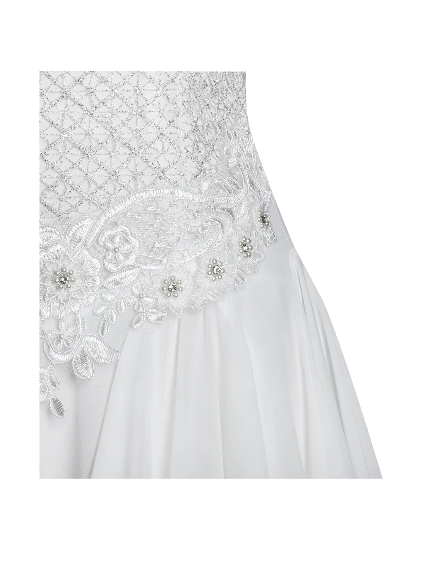 Fabiola Lace Trim Silver Net Top Mini Flare Chiffon Dress - Miss Circle - Flyclothing LLC