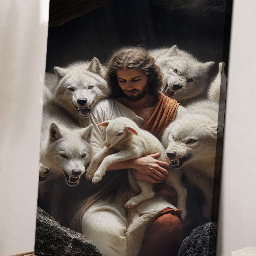 Jesus Protects The Lamb From Wolves Faith Wall Art - Tailored Canvases - Flyclothing LLC