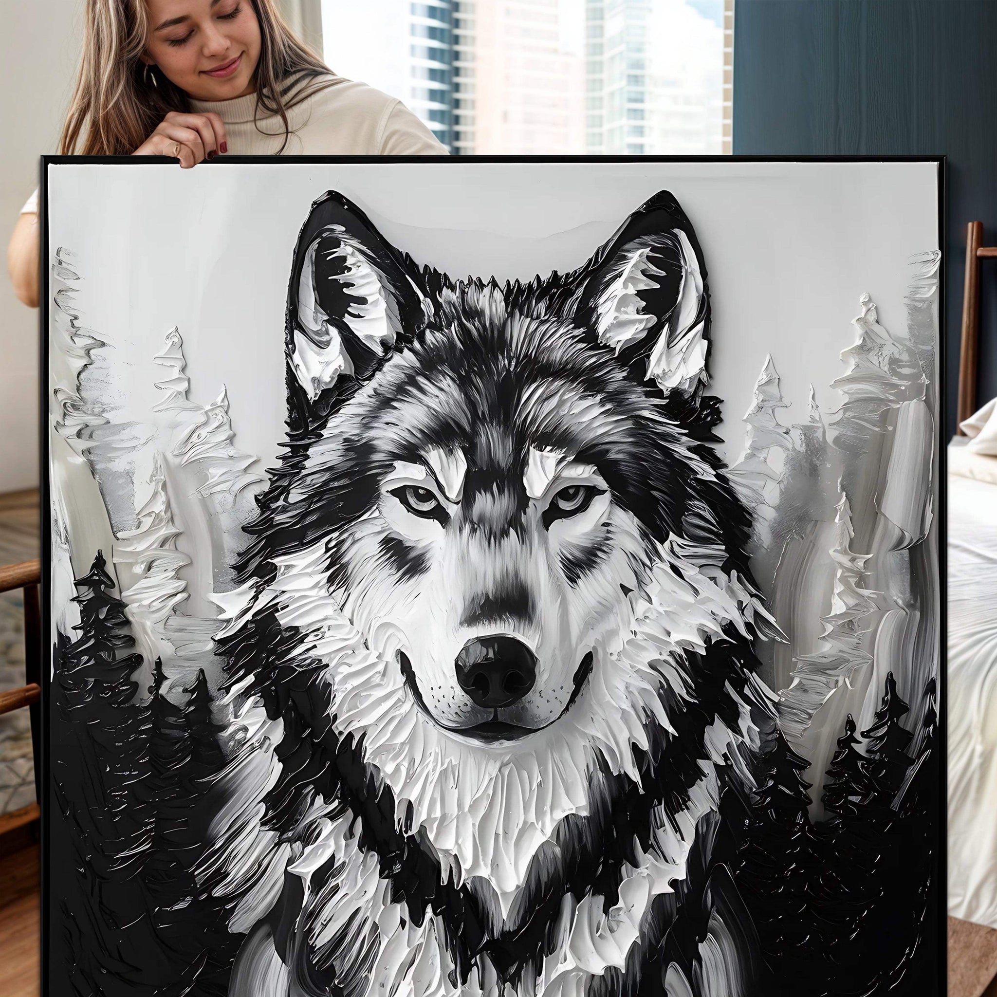 3D Wolf Wall Art IV - Tailored Canvases - Flyclothing LLC