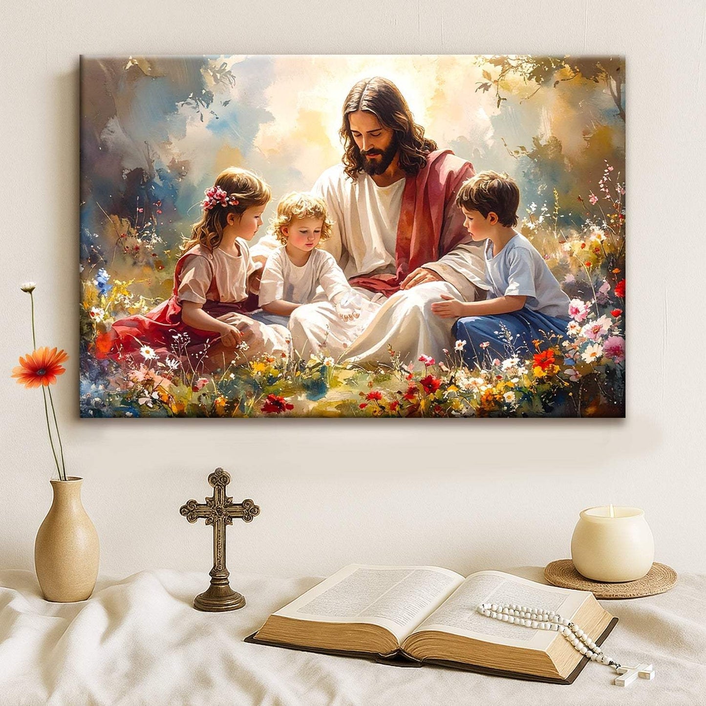 Jesus With Children Faith Wall Art II - Tailored Canvases - Flyclothing LLC