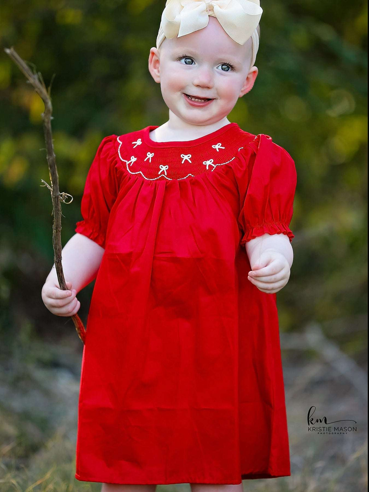 Girls Bow Smocking Embroidered Red Dress - Rylee Faith Designs - Flyclothing LLC