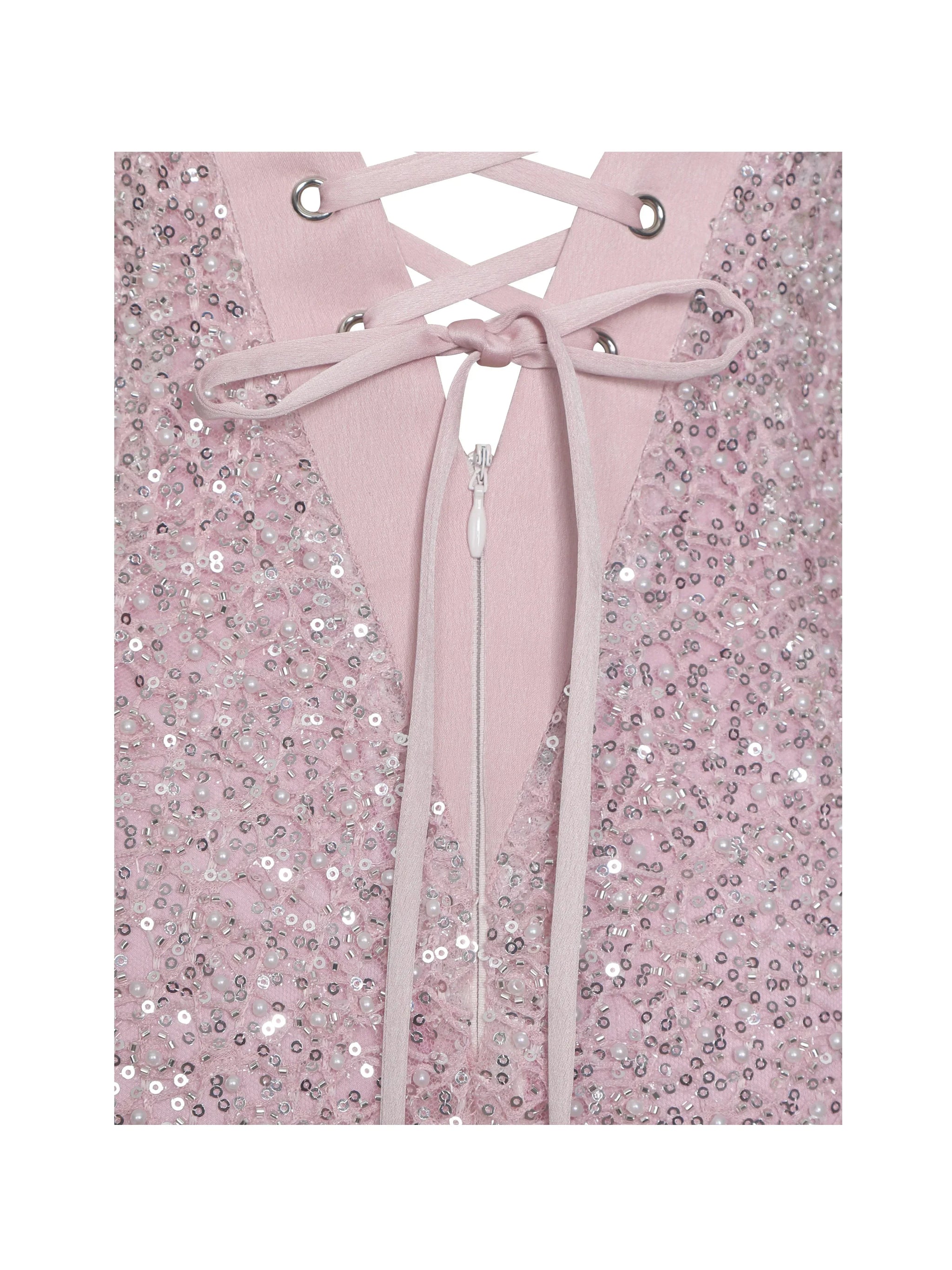 Raizel Pink Beaded Sequin Bodycon Gown with Scarf - Miss Circle - Flyclothing LLC