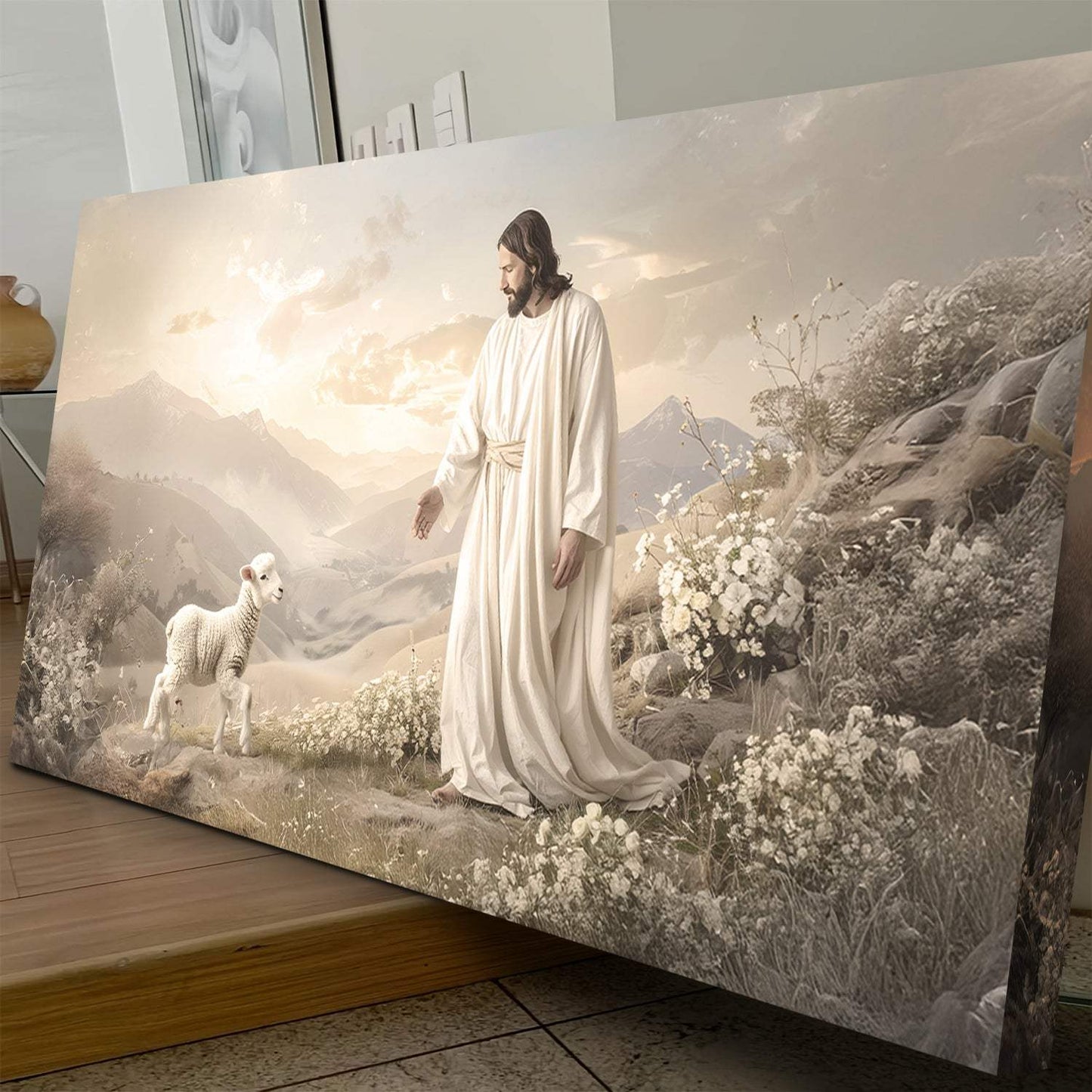 Jesus Protects The Lamb From Wolves Faith Wall Art X - Tailored Canvases - Flyclothing LLC