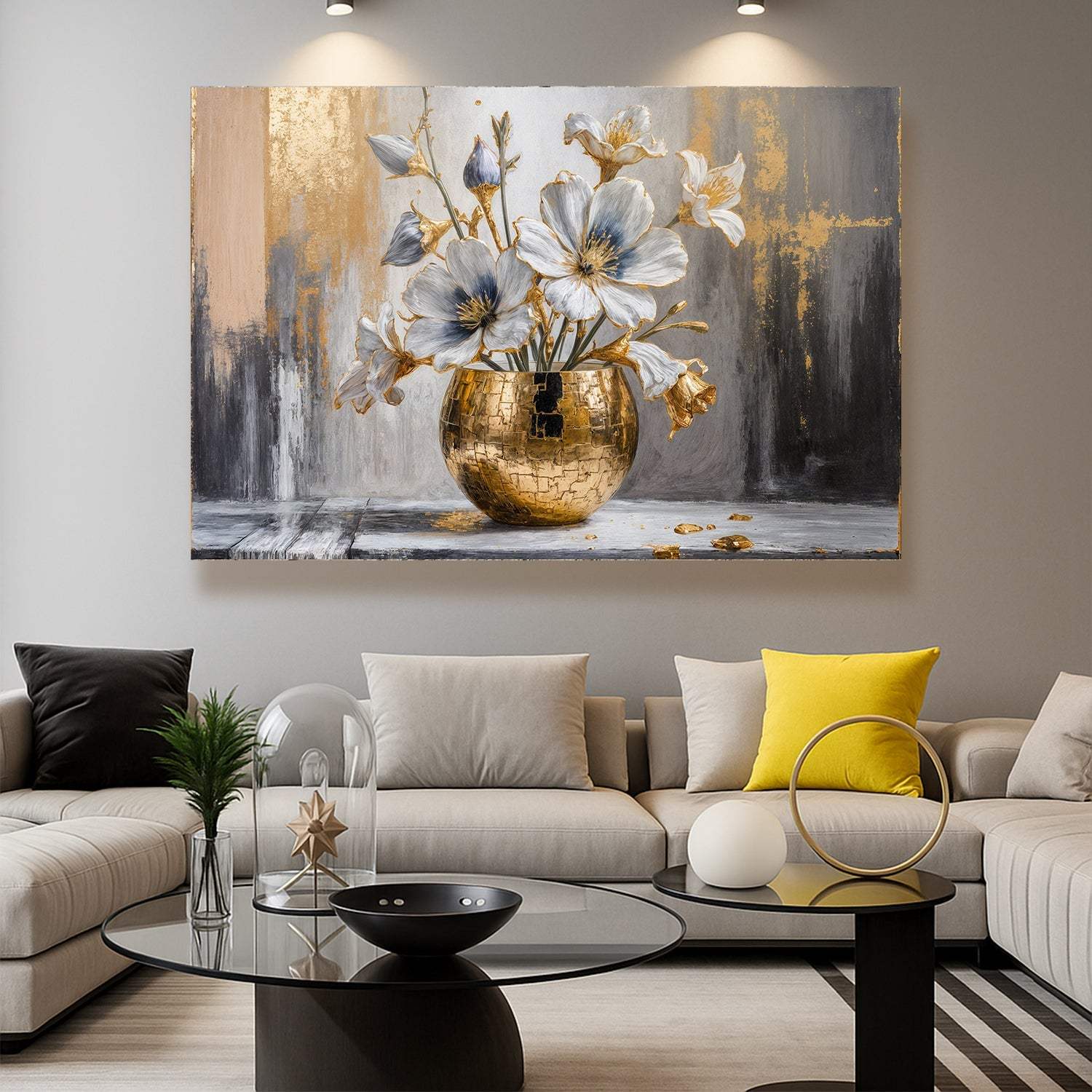 Magnolia Bloom in Gold Abstract Wall Art - Tailored Canvases - Flyclothing LLC