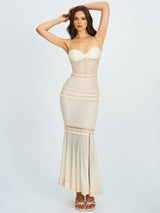 Pallas Beige Lace Trim Crochet Mermaid Maxi Dress - Miss Circle - Flyclothing LLC