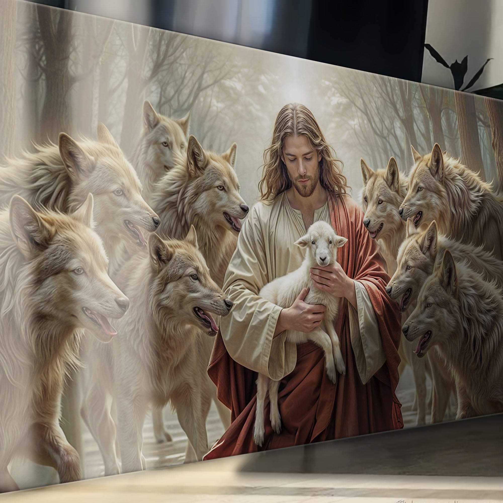 Jesus Protects The Lamb From Wolves Faith Wall Art II - Tailored Canvases - Flyclothing LLC