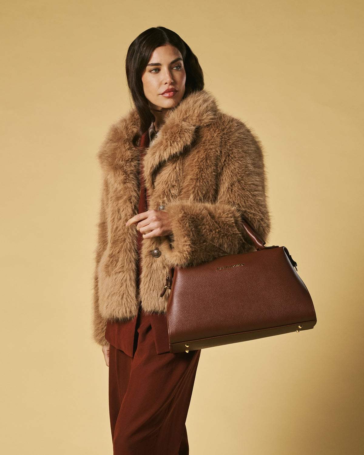 Cecilia (brown) - Italian calf leather women's handbag (with shoulder strap) - Leather Gloves Online - Flyclothing LLC