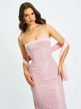 Raizel Pink Beaded Sequin Bodycon Gown with Scarf - Miss Circle - Flyclothing LLC