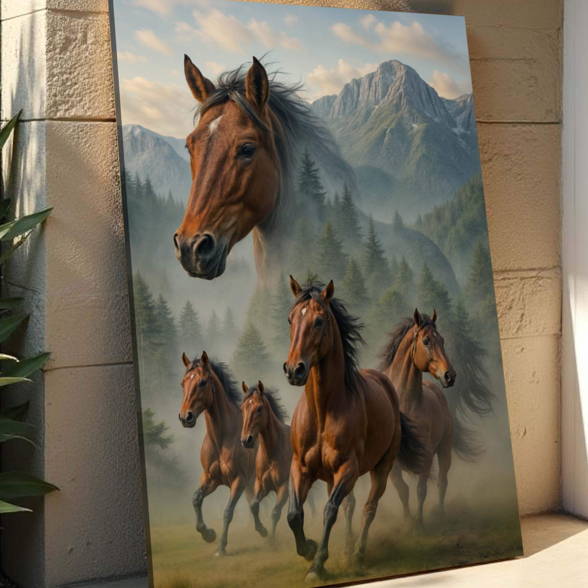 Galloping Horse Double Exposure Wall Art - Tailored Canvases - Flyclothing LLC