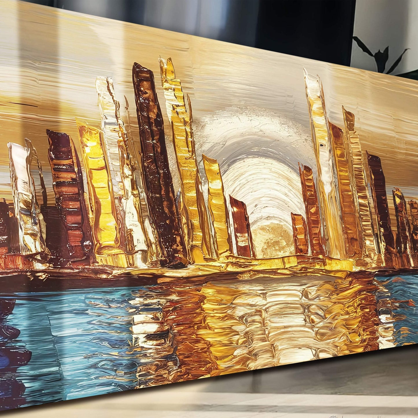 Golden Metropolis Abstract Impasto Wall Art - Tailored Canvases - Flyclothing LLC