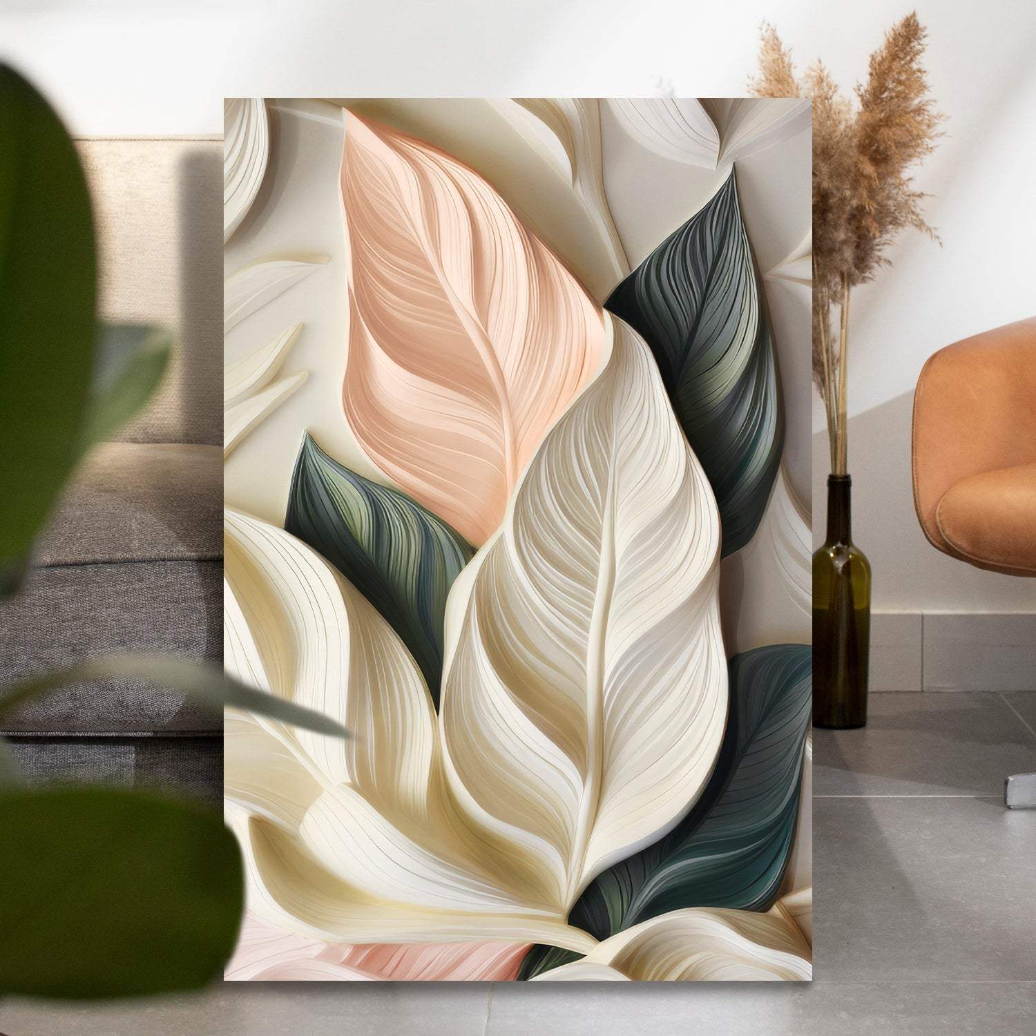 Elegant 3D Pastel Leaf Wall Art - Tailored Canvases - Flyclothing LLC