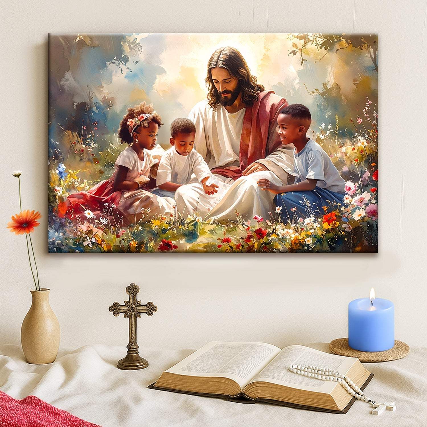 Jesus With Children Faith Wall Art V - Tailored Canvases - Flyclothing LLC