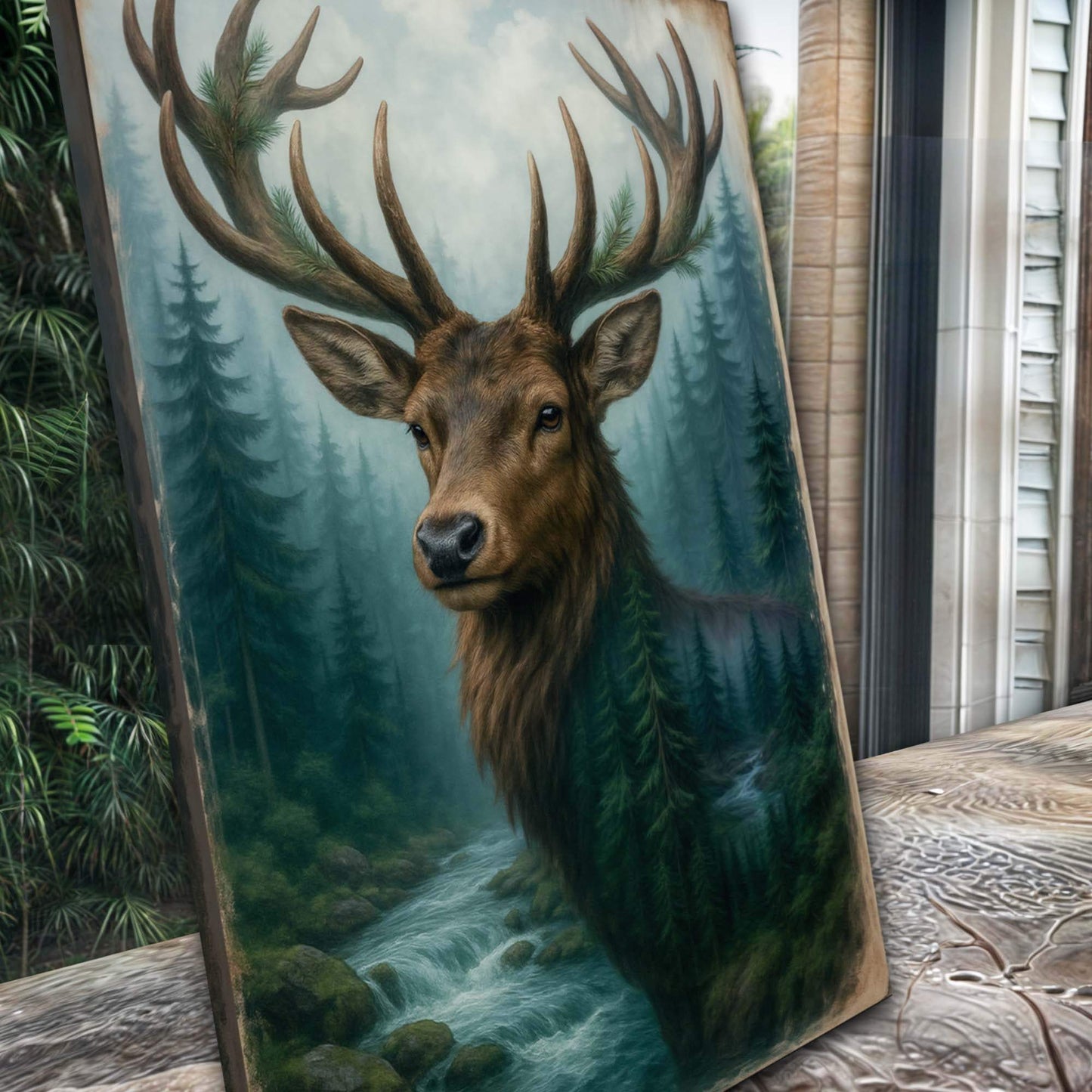 Misty Stag Double Exposure Wall Art - Tailored Canvases - Flyclothing LLC