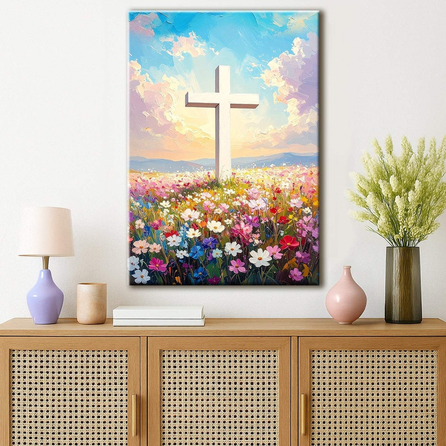 Cross Floral Field Faith Wall Art - Tailored Canvases - Flyclothing LLC