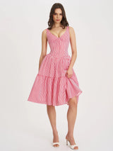 Oceana Red Candy Stripe Drop Waist Midi Dress - Miss Circle - Flyclothing LLC