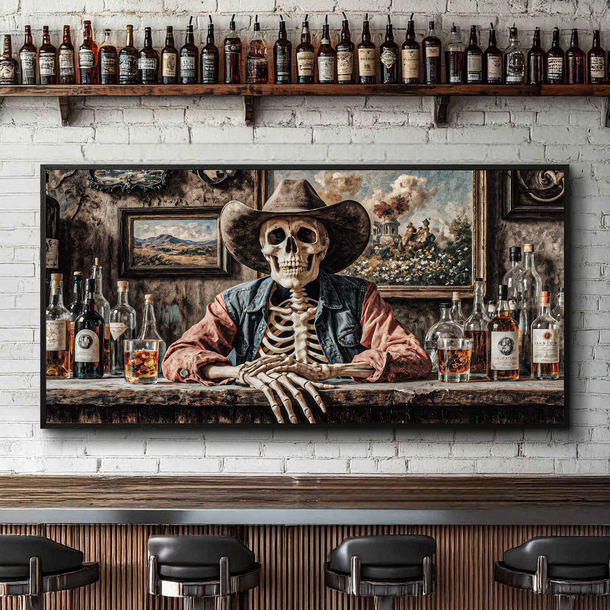 Skeleton Cowboy Barman At Western Saloon Wall Art - Tailored Canvases - Flyclothing LLC