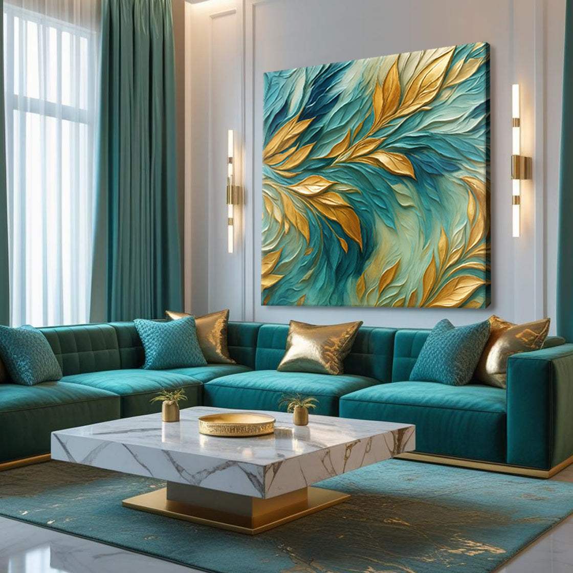 Abstract Gold And Blue Frosty Wall Art - Tailored Canvases - Flyclothing LLC