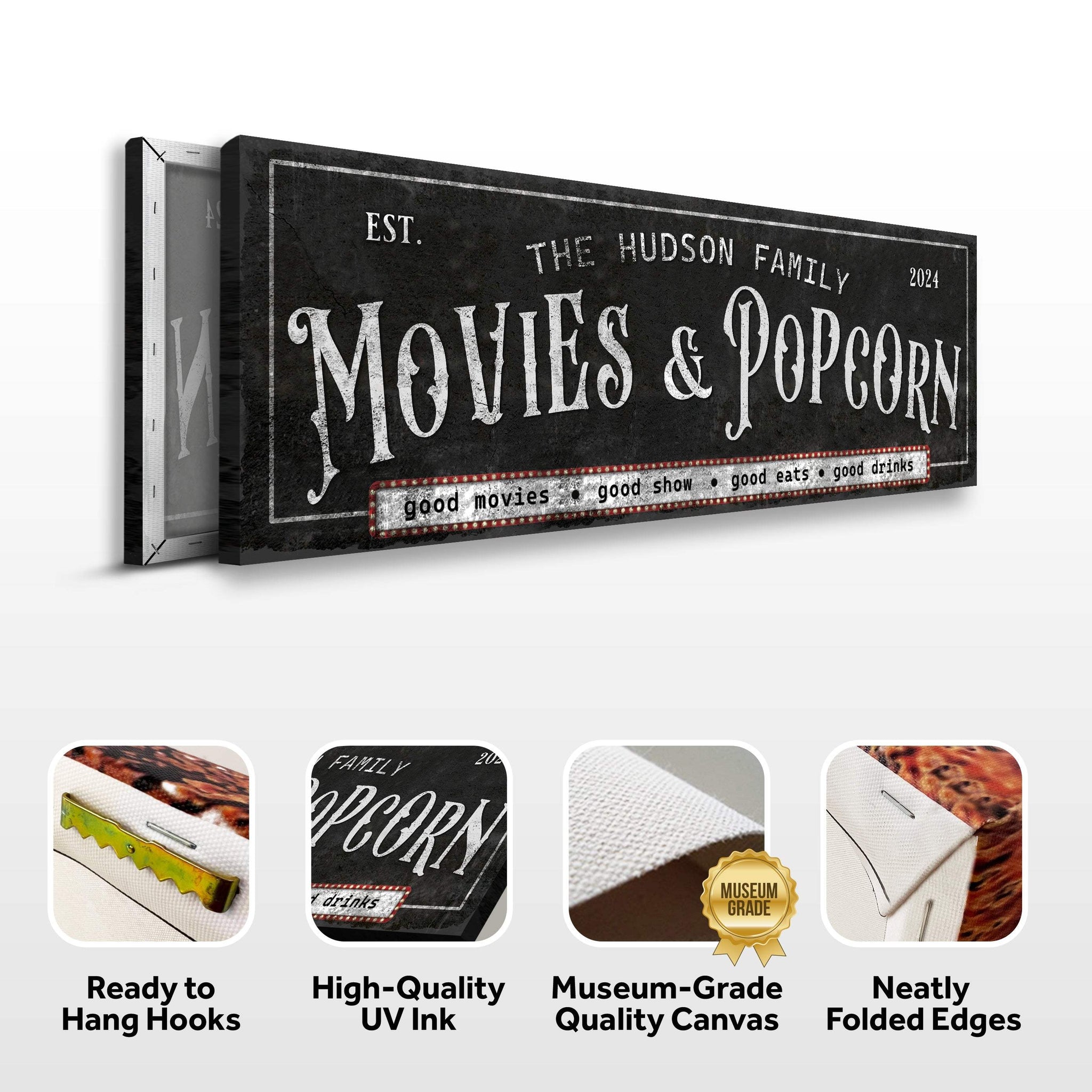 Personalized Movies & Popcorn Sign II - Tailored Canvases - Flyclothing LLC