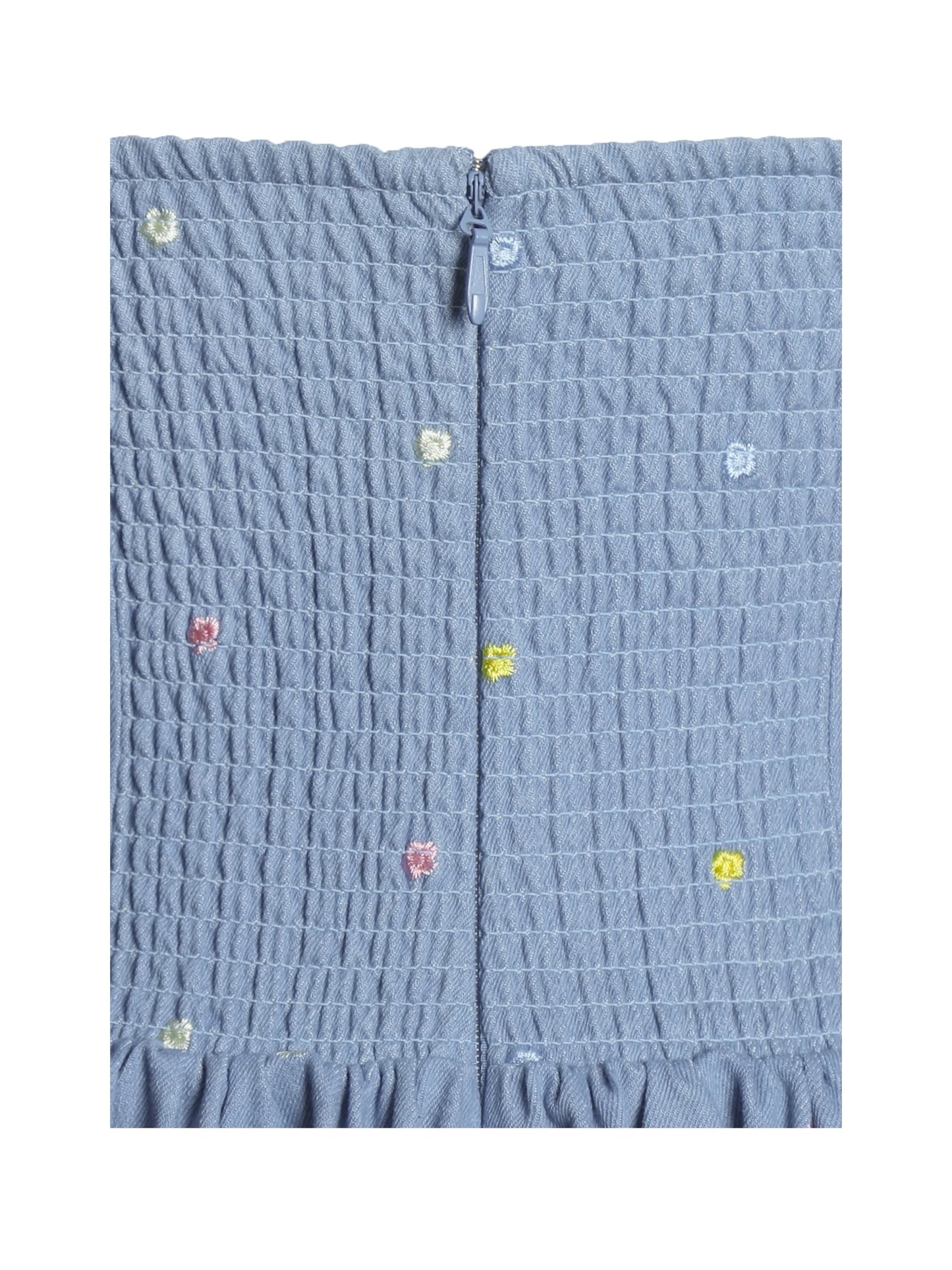 Zadie Cotton Denim Drop Waist Embroidery Flower Midi Dress - Miss Circle - Flyclothing LLC