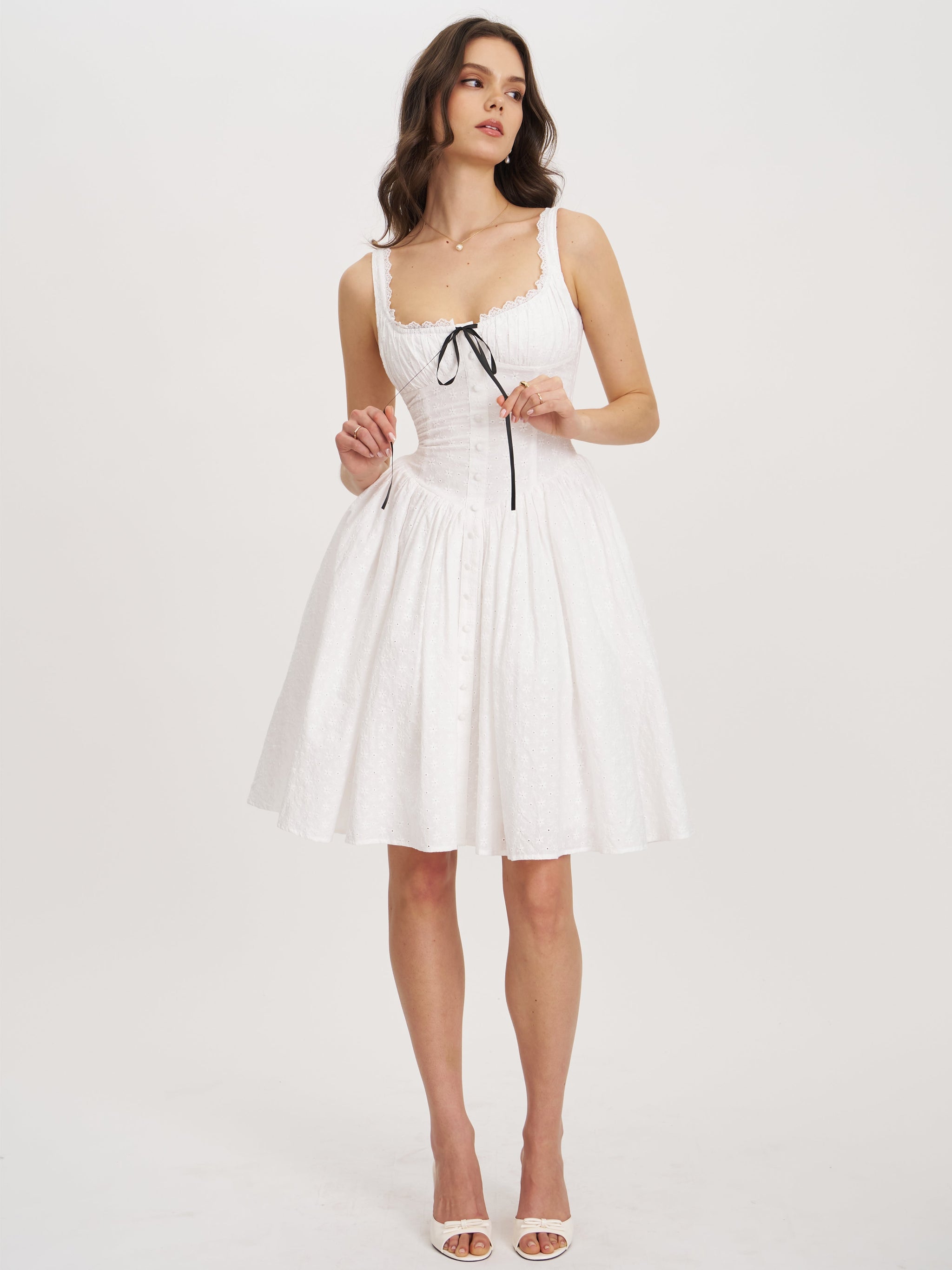 Madison Cotton Eyelet Square Neck Midi Dress