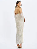 Quimera Almond Beaded Cape Halter Off-Shoulder Maxi Gown - Miss Circle - Flyclothing LLC