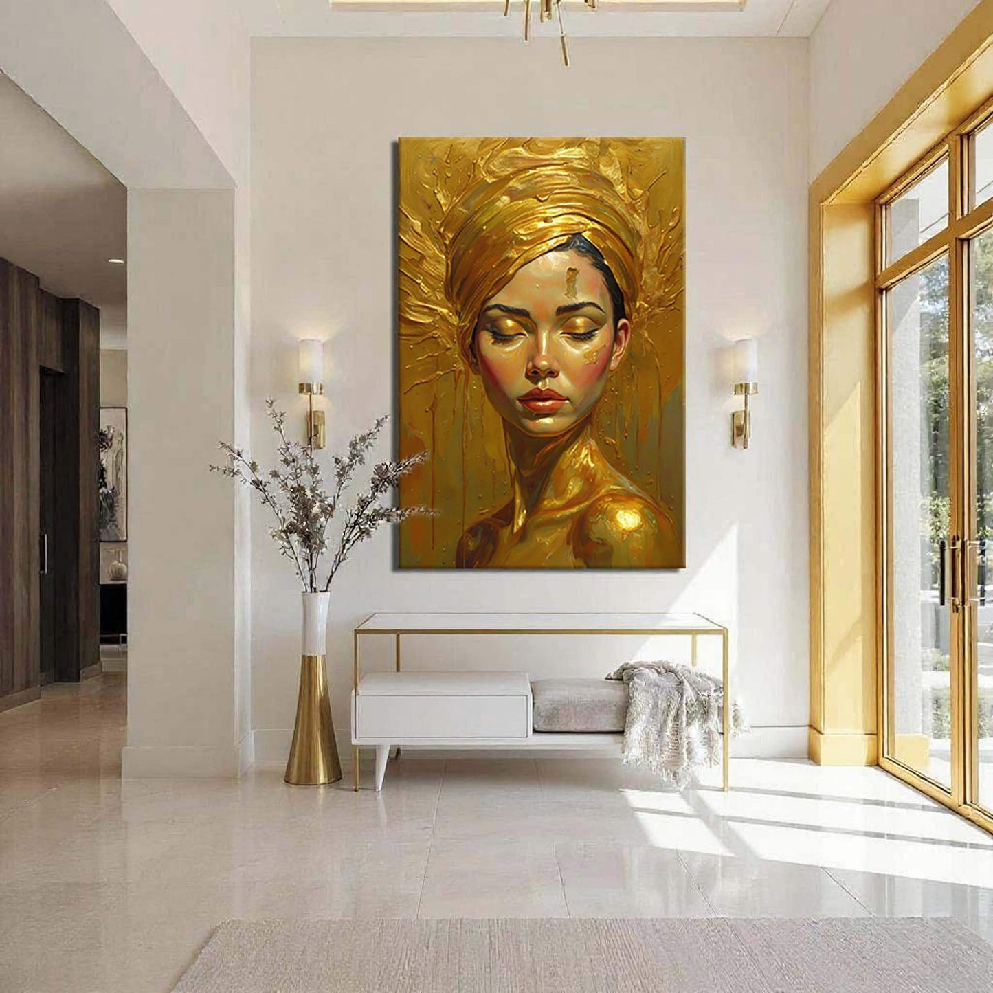 Woman's Golden Serenity Wall Art - Tailored Canvases - Flyclothing LLC