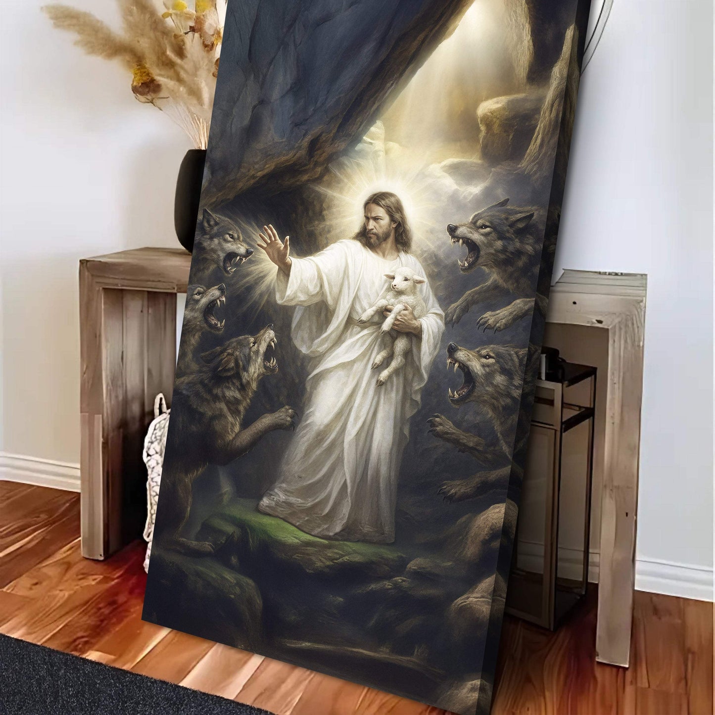 Jesus Protects The Lamb From Wolves Faith Wall Art XV - Tailored Canvases - Flyclothing LLC