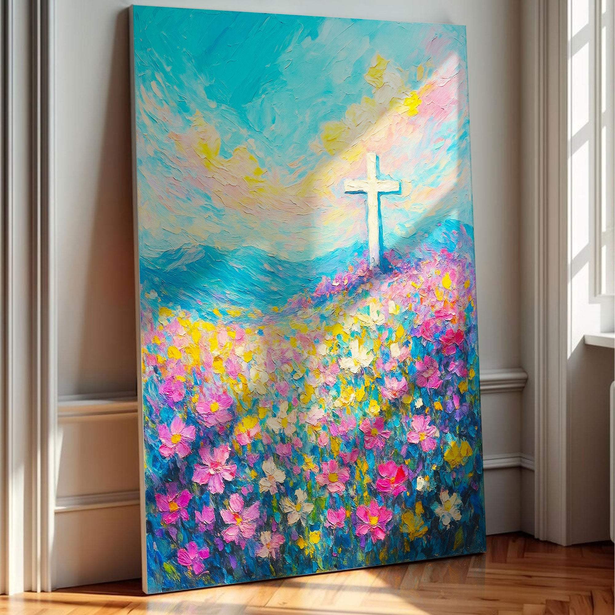 Cross Floral Field Faith Wall Art III - Tailored Canvases - Flyclothing LLC