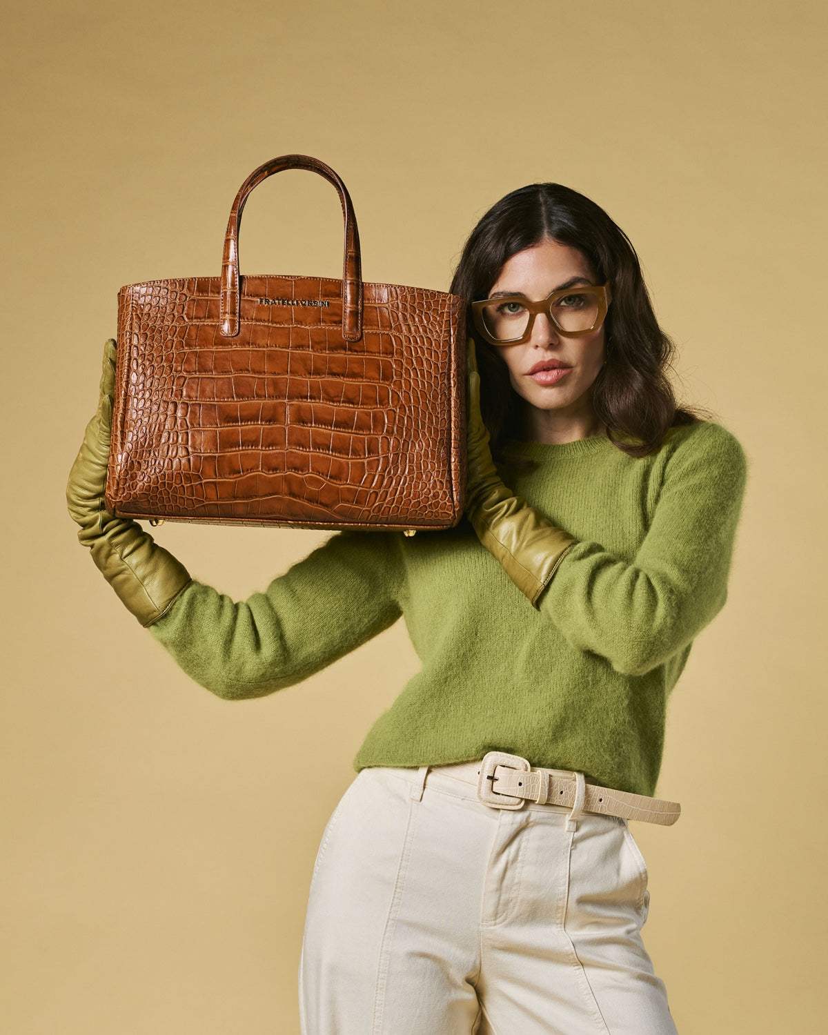 Valentina (cognac) - Italian calf leather women's handbag (with shoulder strap)