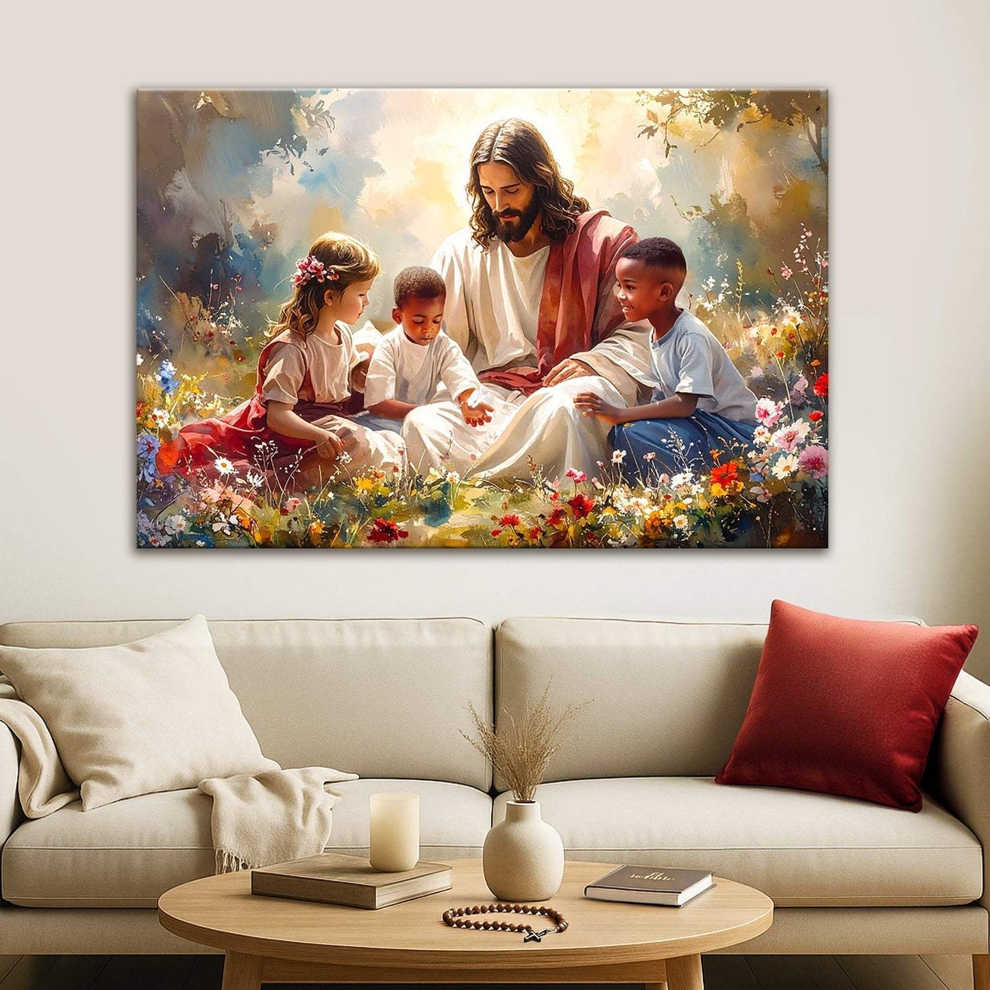 Jesus With Children Faith Wall Art VII - Tailored Canvases - Flyclothing LLC