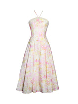 Zaina Yellow Pink Floral Print Lace Trim Linen Midi Dress - Miss Circle - Flyclothing LLC