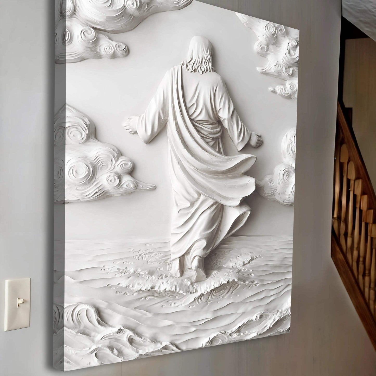 3D Minimalist Jesus Walking on Water Wall Art - Tailored Canvases - Flyclothing LLC
