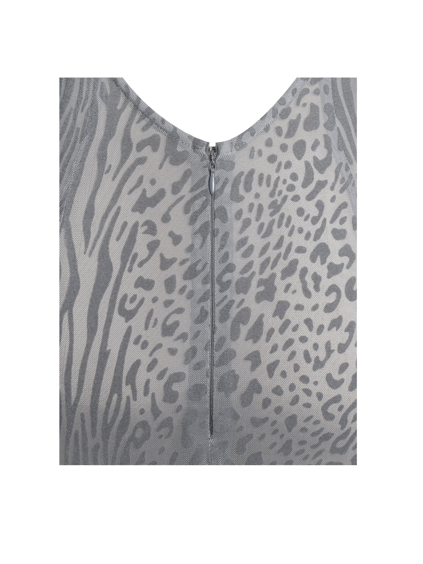 Waylynn Gray Animal Print Burnout Velvet Detail Mesh Backless Maxi Dress