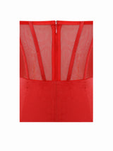 Talia Red Satin Lace Corset Maxi Dress - Miss Circle - Flyclothing LLC