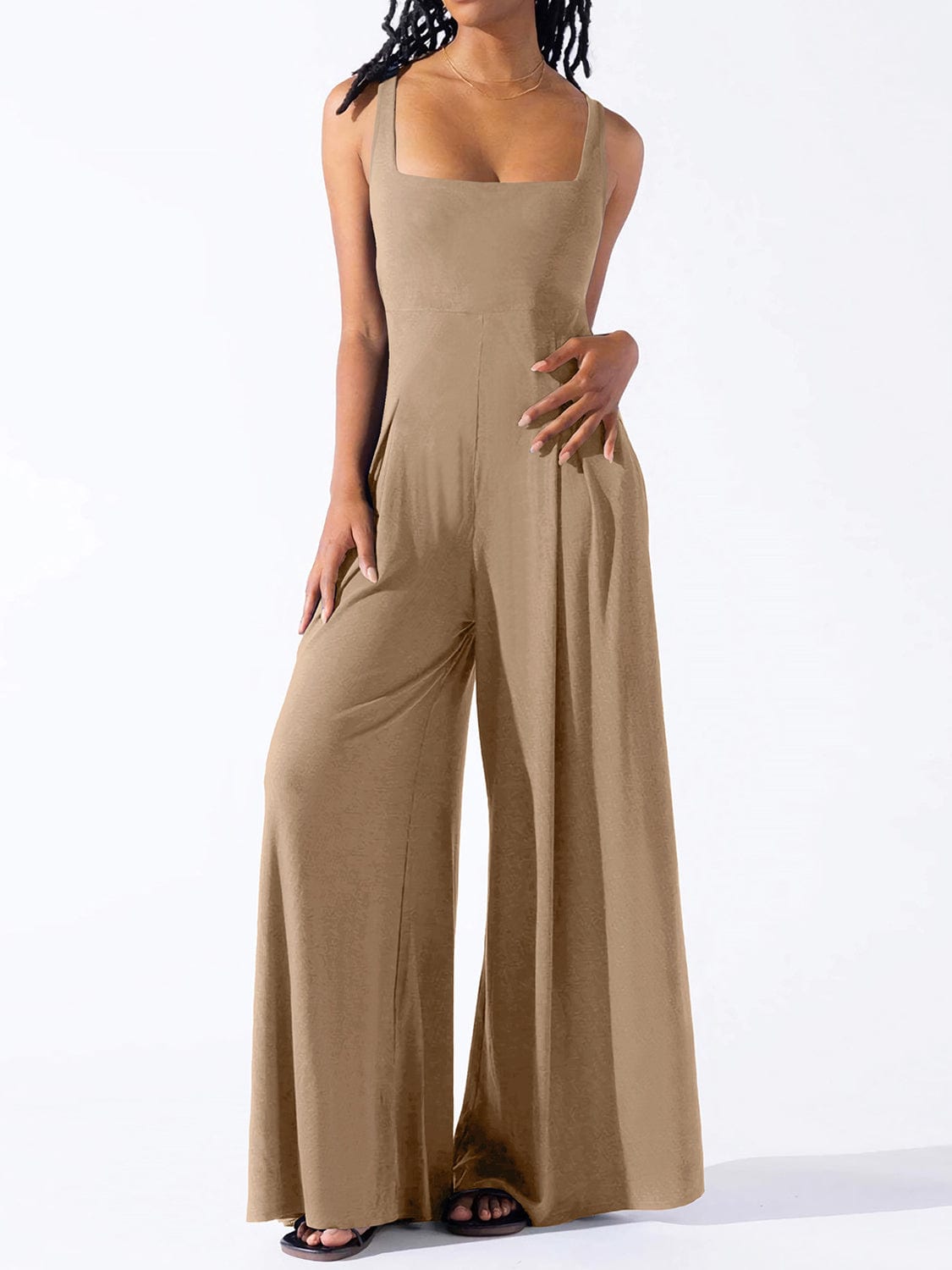 Square Neck Wide Strap Jumpsuit Trendsi