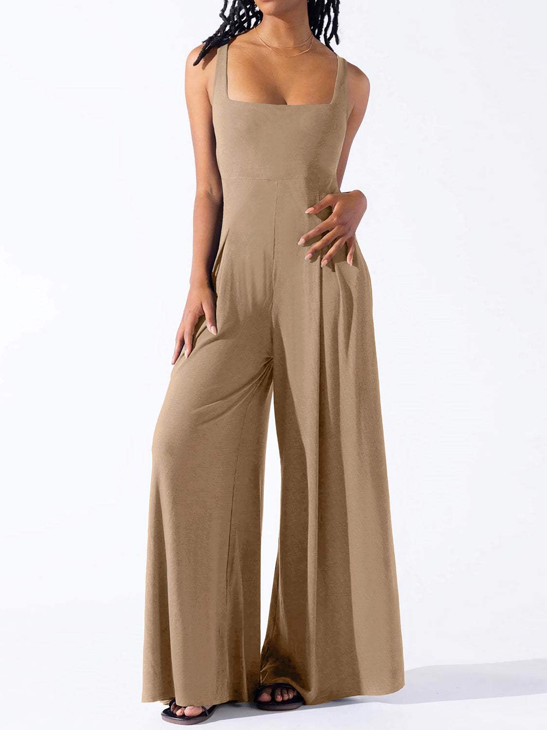 Square Neck Wide Strap Jumpsuit - Trendsi - Flyclothing LLC