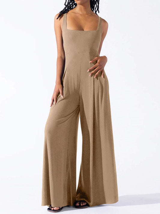 Square Neck Wide Strap Jumpsuit Trendsi