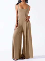 Square Neck Wide Strap Jumpsuit Trendsi