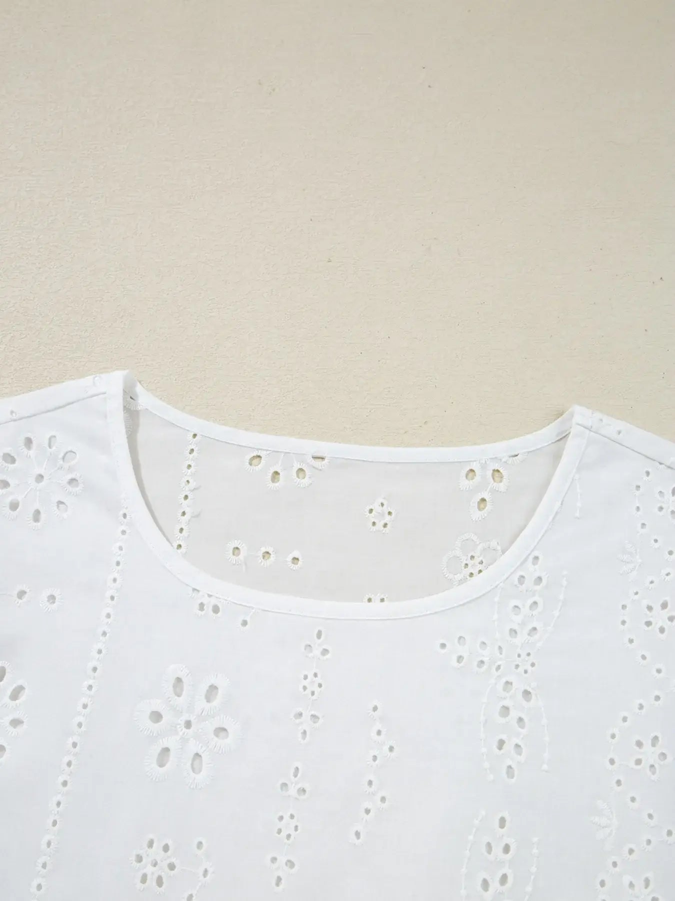 Eyelet Long Sleeve Blouse with Elastic Cuffs - Trendsi - Flyclothing LLC